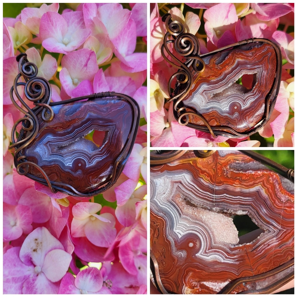 Designer Red Crazy Lace Agate With Druzy Pocket Pendant